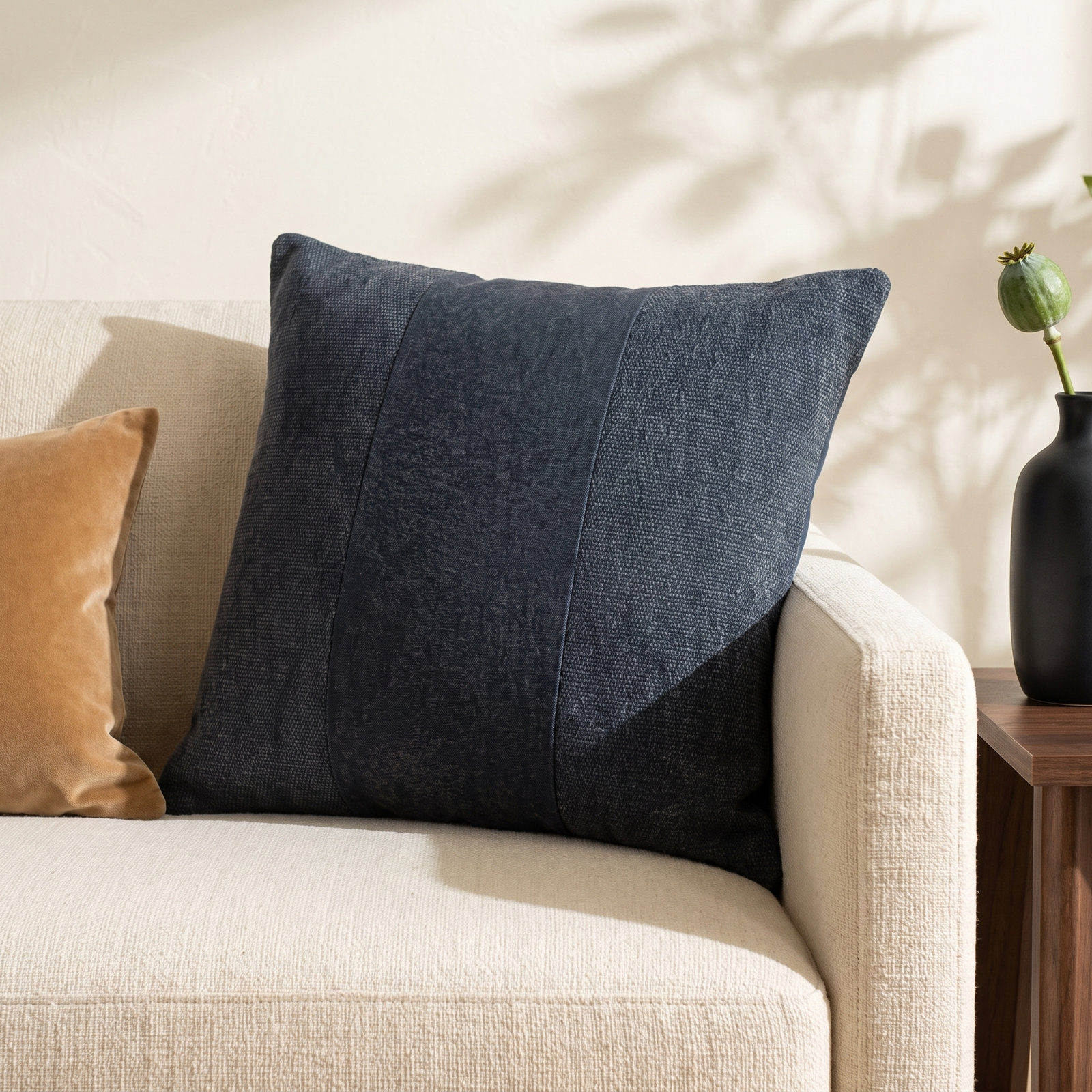 Dunbar Cotton Throw Pillow, Down Fill, 18" x 18", Navy