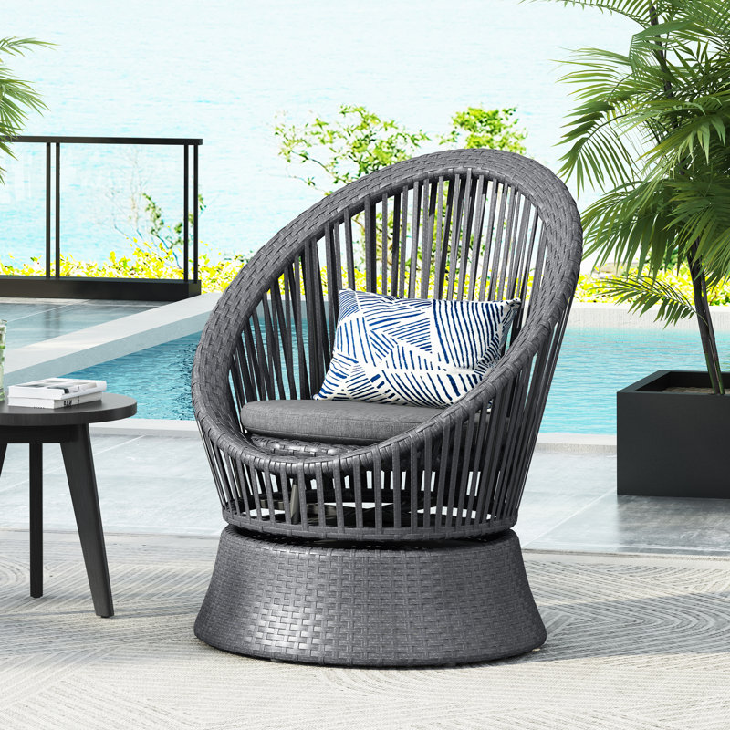 Cofield Rattan Wicker Lounge Chair, Dark Gray, 1