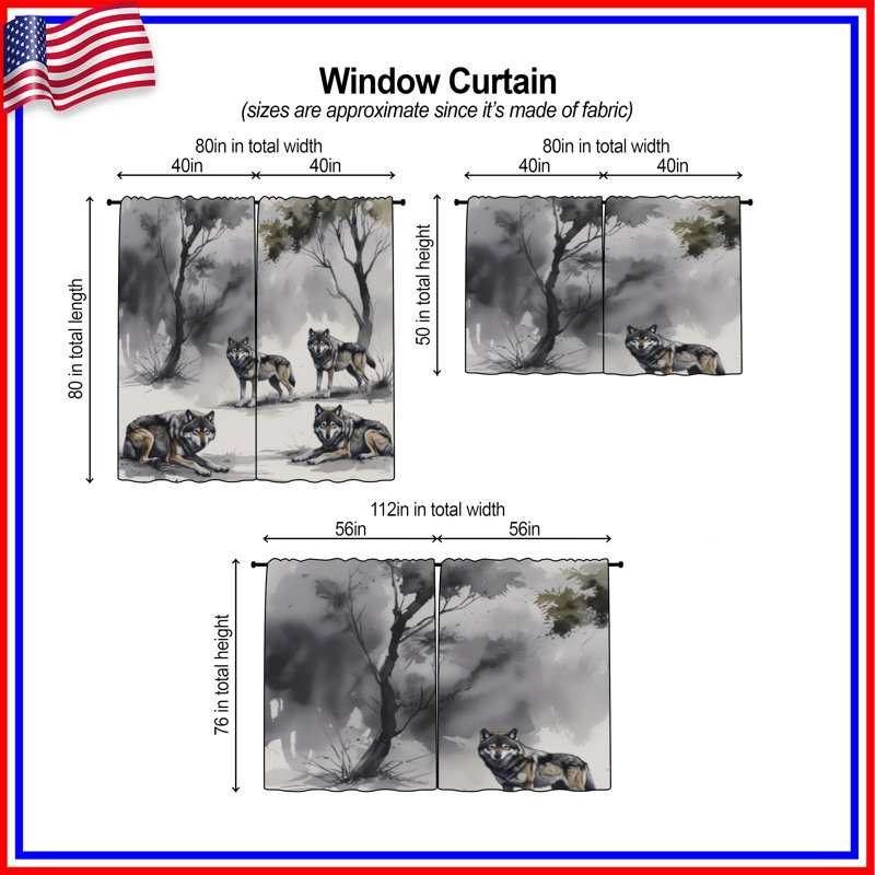 Rideaux obscurcissant gris et loups gris, 20 po x 60 po - 2 panneaux, Obscurcissement de chambre