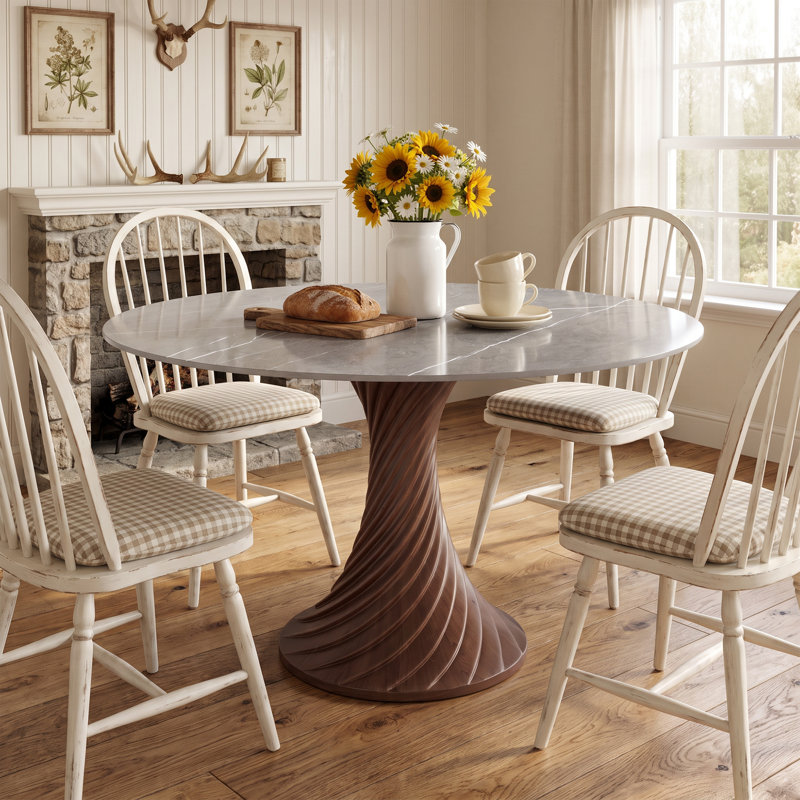 Table de salle à manger Modern, 29.5" H x 53" W x 53" D, Gris brumeux / noyer foncé