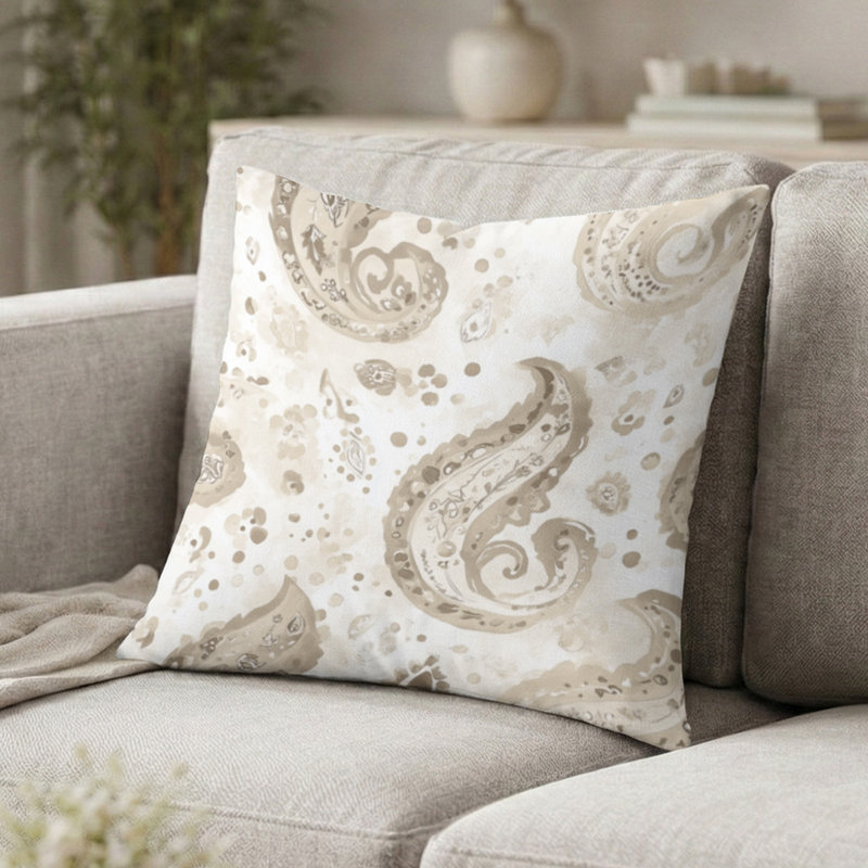 Coussin Modern - Coussin moderne à motif floral cachemire beige scandinave, H 16 po x l 16 po