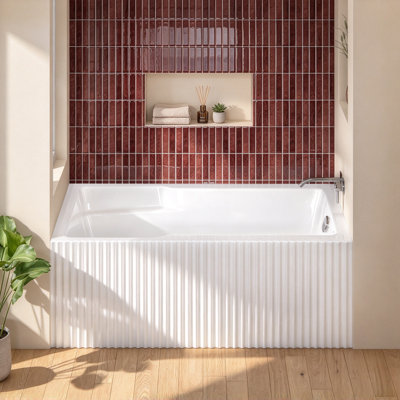 60 in. W x 32 in. D White Acrylic Alcove Soaking Tub with Ribbed Apron Built-In Armrests Right Drain Chrome Drain Assembly