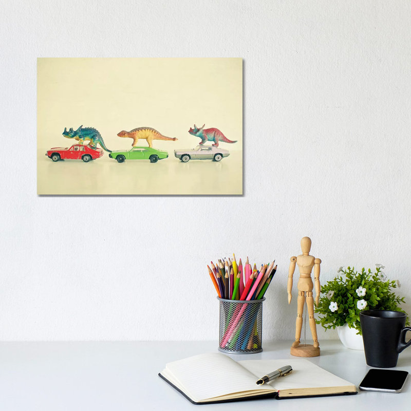 Dinosaurs Ride Cars by Cassia Beck - Wrapped Canvas Print, 30.48 cm H x 20.32 cm W x 1.91 cm D