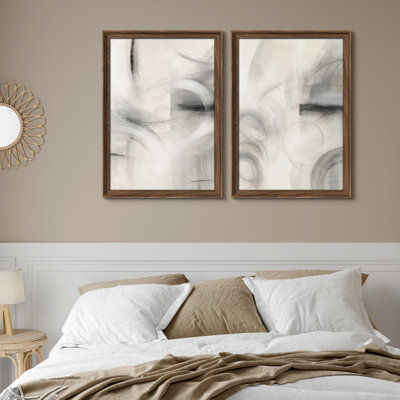 Ensemble de 2 décorations murales modernes abstraites grises et noires pour salon, chambre à coucher ou bureau 26 po x 36 po