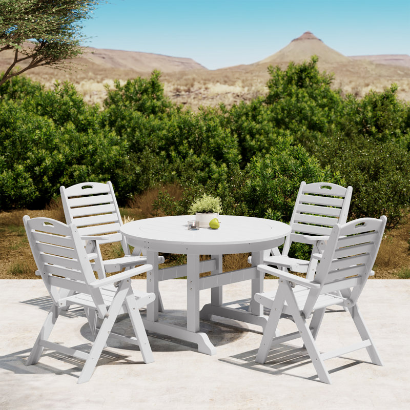 Laguna 5-Piece Round Table Folding Highback Chair Dining Set, White