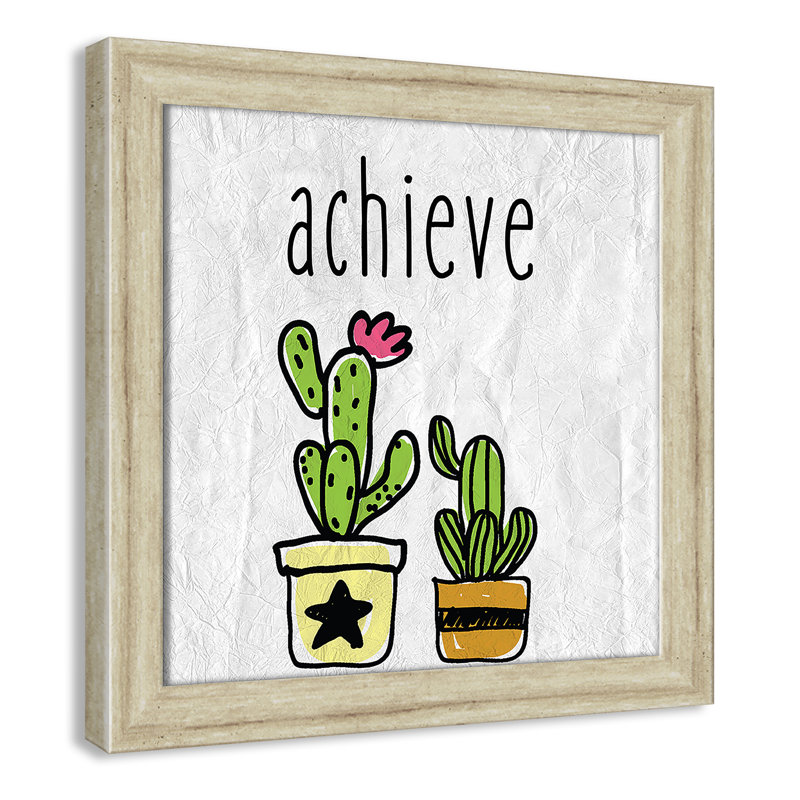 Impression sur papier Cacti C, Cadre plat beige, H 12 po x l 12 po x P 0,6 po