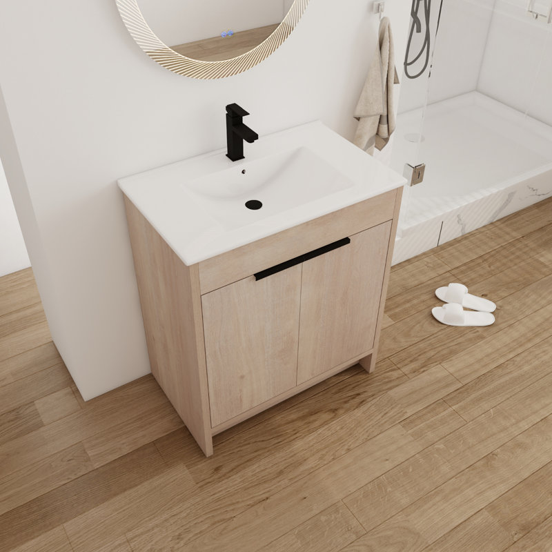 Meuble-lavabo simple avec plateau 30,34 po Randallstown, Chêne clair
