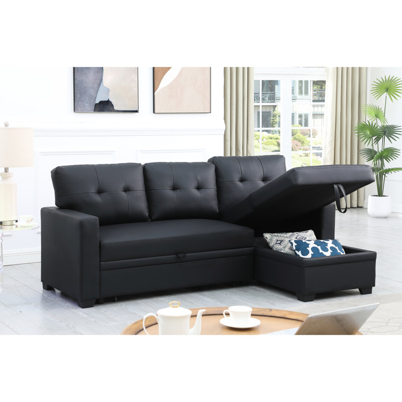 Upholstered Pull Out Sectional Sofa With Chaise