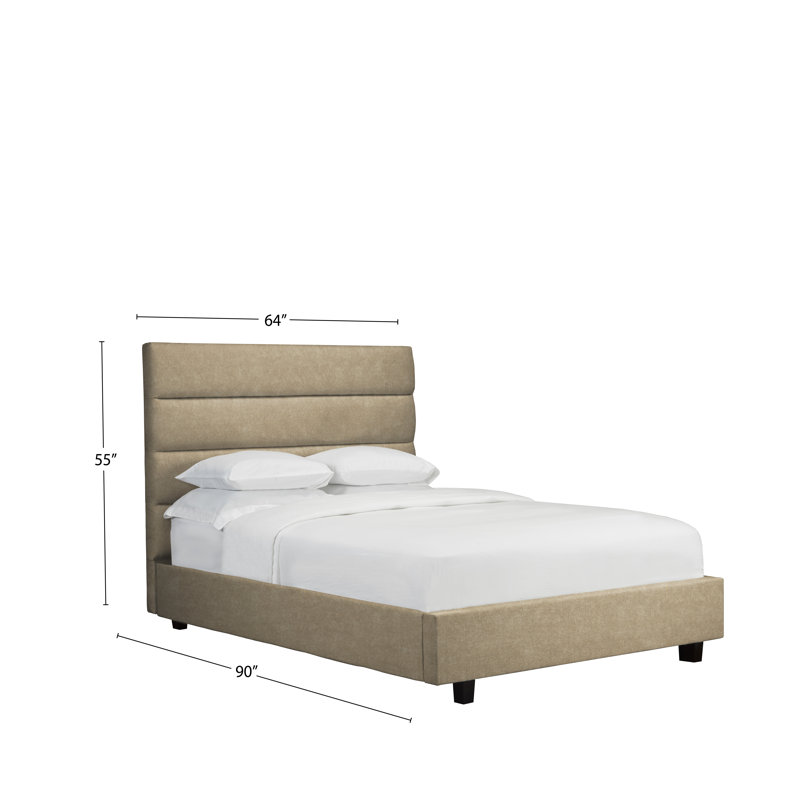 Lit plateforme tapissier capitonné Straughter, Grand, Velours - Sable