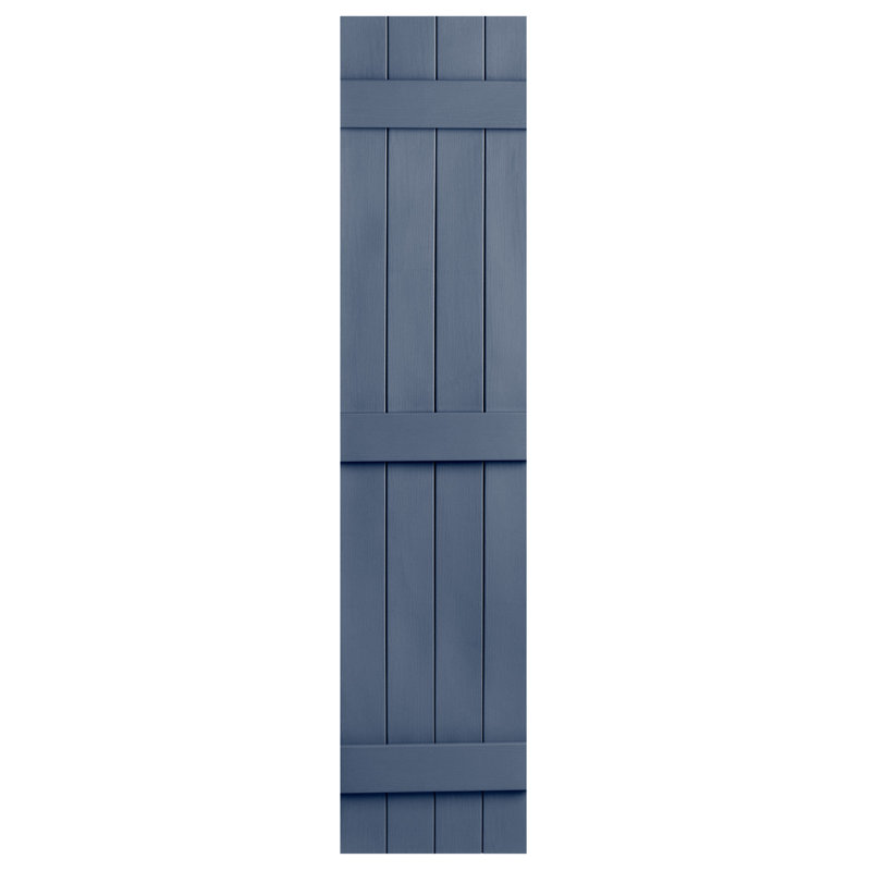 Paire de volets en vinyle fermés à quatre planches et lattes, Bleu, 67 po
