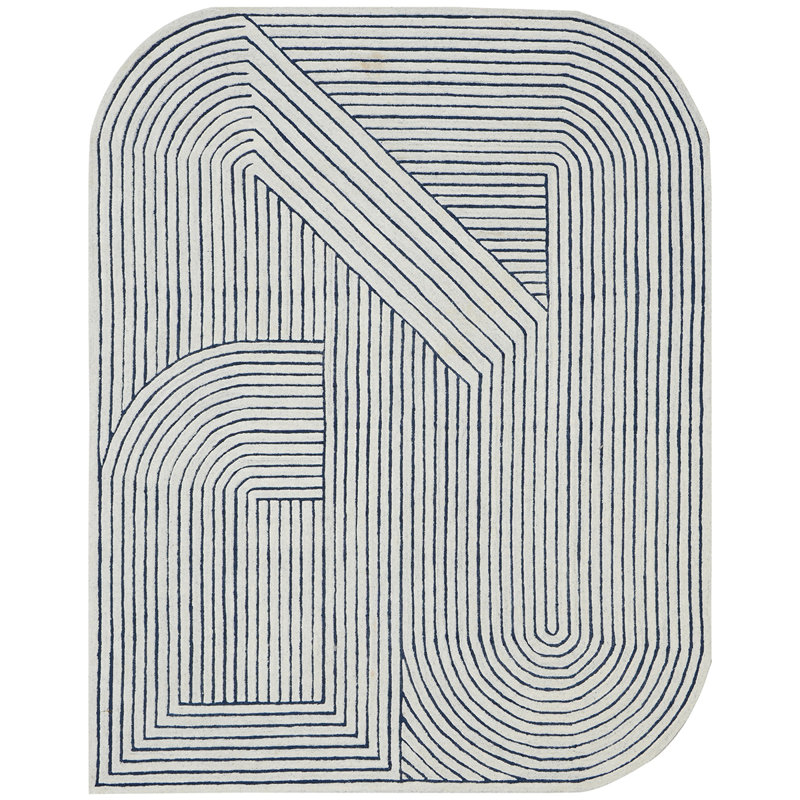 Tapis bleu marine / blanc Novelty, Novateur 8 pi x 10 pi
