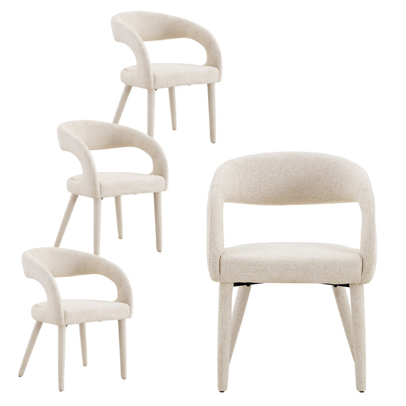 Chaises de salle à manger rembourrées de style Mid-Century avec accoudoirs à dossier demi-tonneau avec pieds en métal enveloppés de tissu (ensemble de 4)