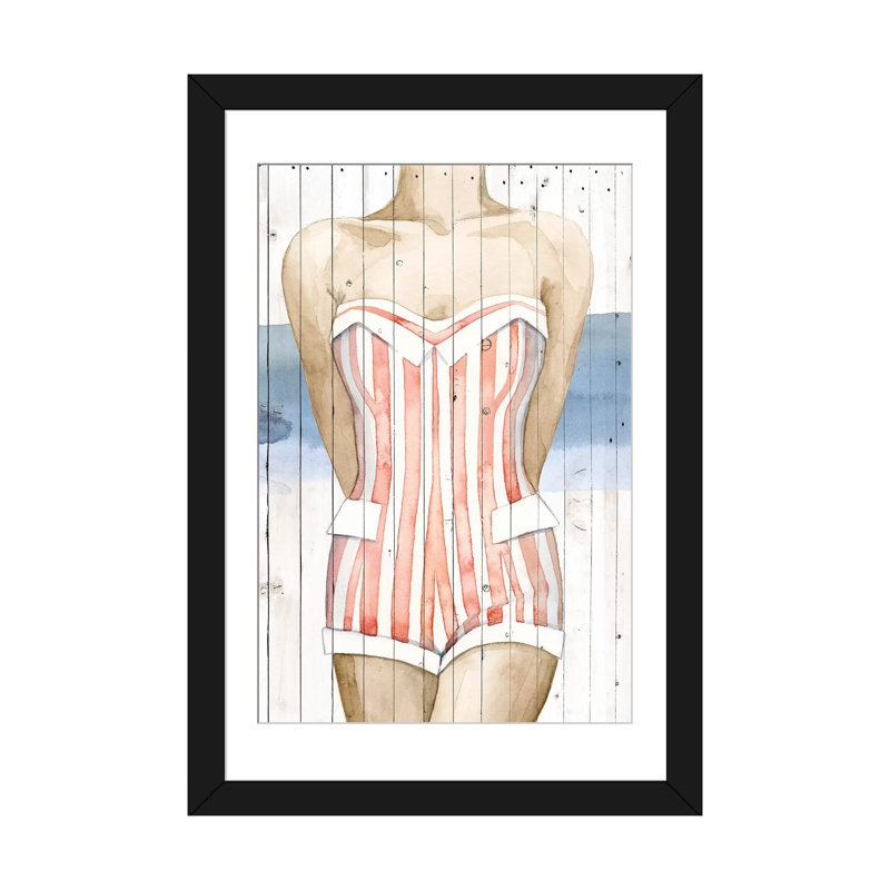 «Bygone Bathers II», impression sur toile, H 24 po x l 16 po x P 1 po, Papier d'art encadré noir, Blanc