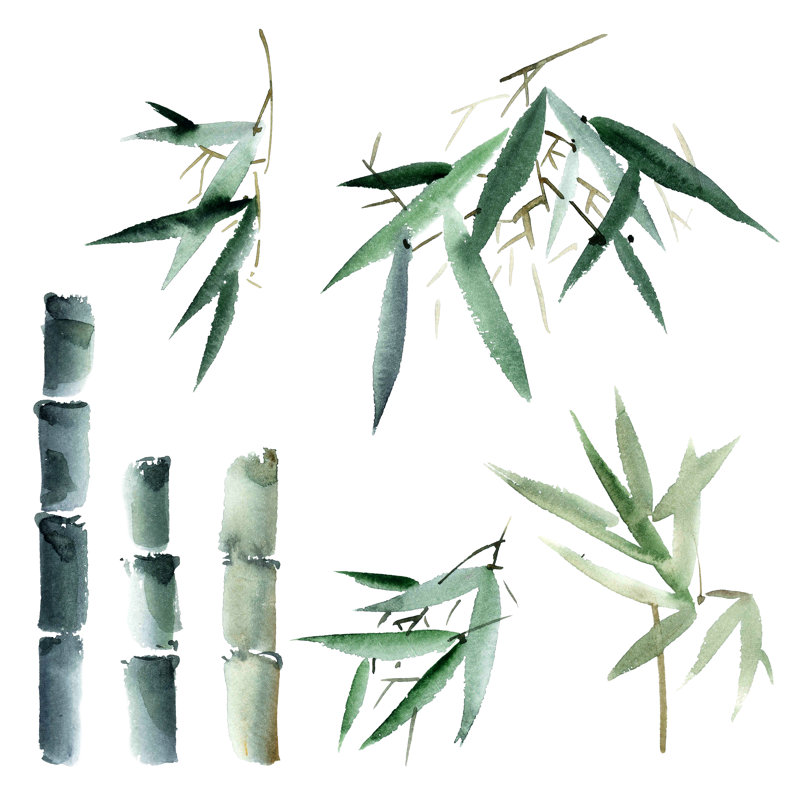 Bamboo Elements by Ola_Tarakanova - Wrapped Canvas Painting, 30cm H x 30cm W x 3.8cm D