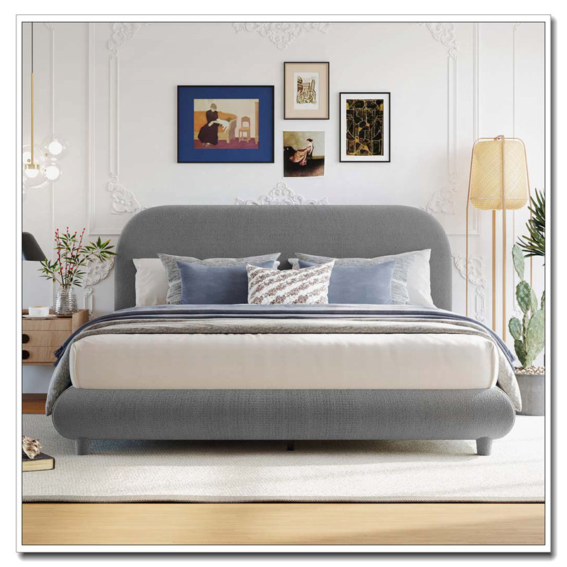 Lit plateforme tapissier Teddy, Gris, Grand lit