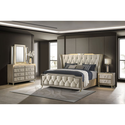 Mika Ivory / Camel 4-piece Queen Bedroom Set