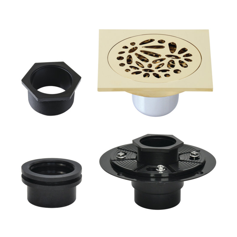 Kingston Brass BSFK6360 Watercourse 4" Square Brass Shower Drain, Laiton poli