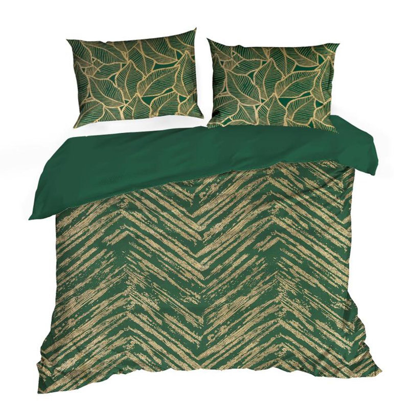 Garred Cotton Chevron / Zig Zag Duvet Cover Set with Pillowcases Included, Kingsize - 2 Pillowcases (70 x 80 cm), Dark Green