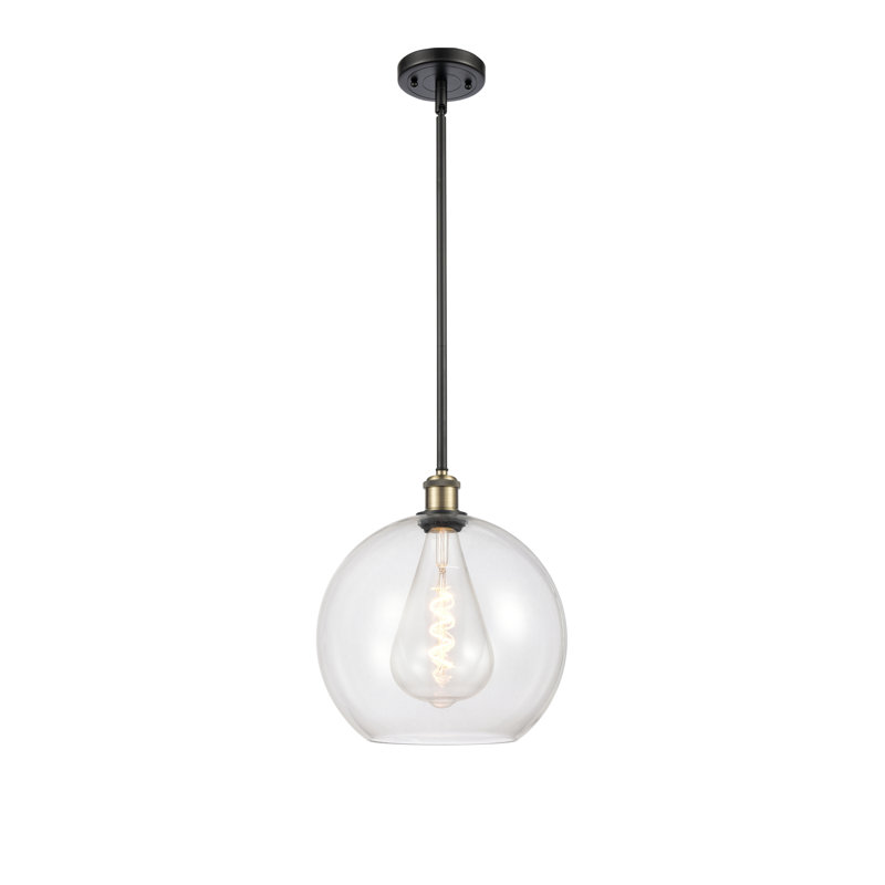 Luminaire suspendu sphère 1 lumière Cindi, H 14,38 po x l 11,75 po x P 11,75 po, Transparent, Laiton antique noir