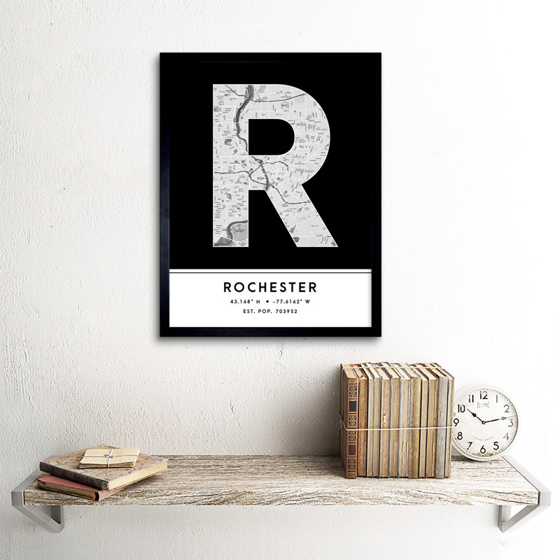 Rochester City Map Rochester Black & White - Single Picture Frame Typography