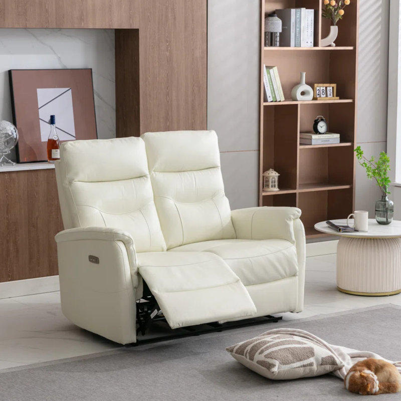 Viradis 52.4" Genuine Leather Zero Clearance Recliner Power Reclining Loveseat With USB Port, 2-Seater Recliner Couch