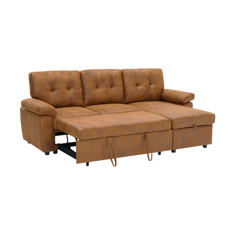 Canapé-lit d'angle convertible avec rangement, structure en bois de 88,5 pouces, style moderne., Brun