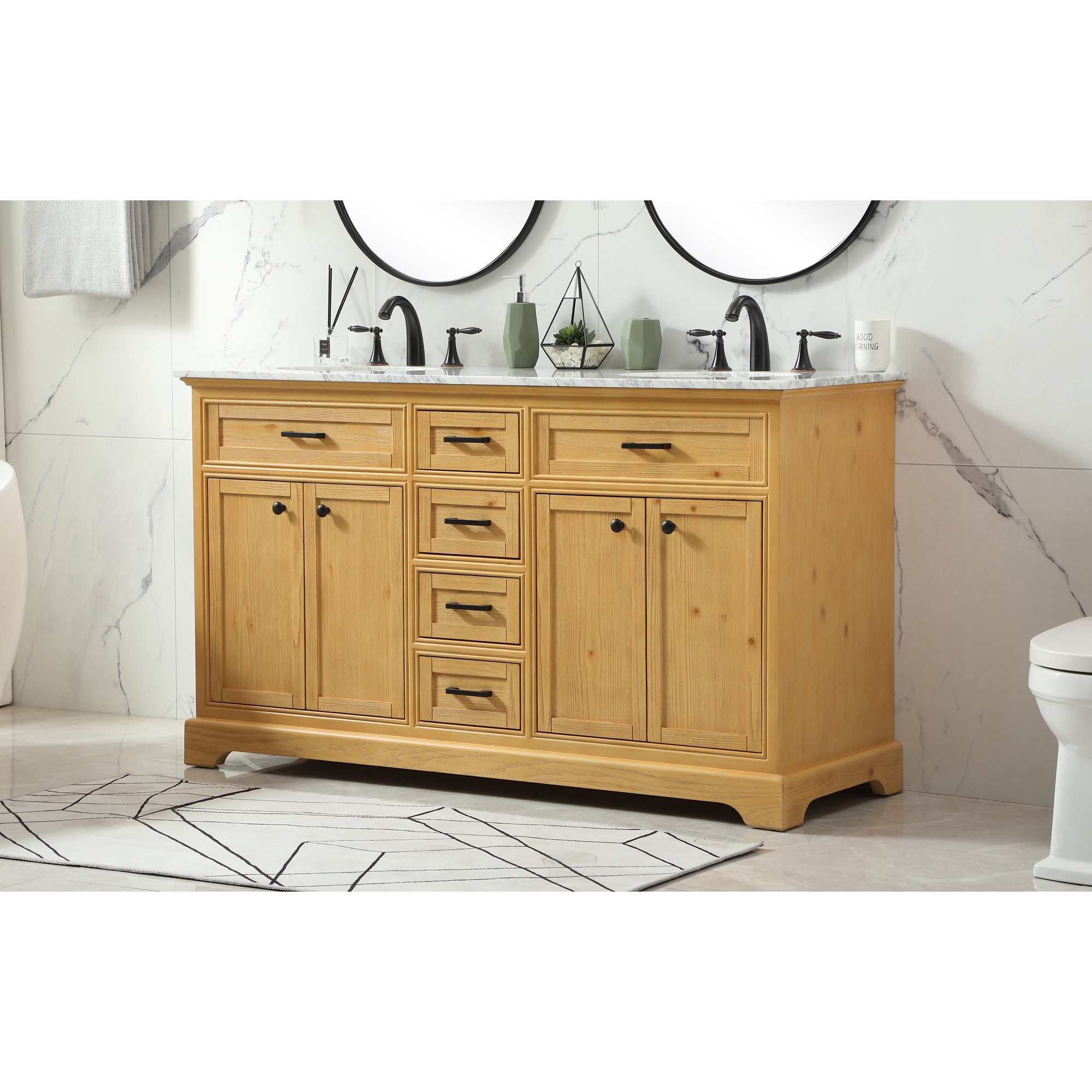 Hermes 60'' Double Bathroom Vanity, Natural Wood