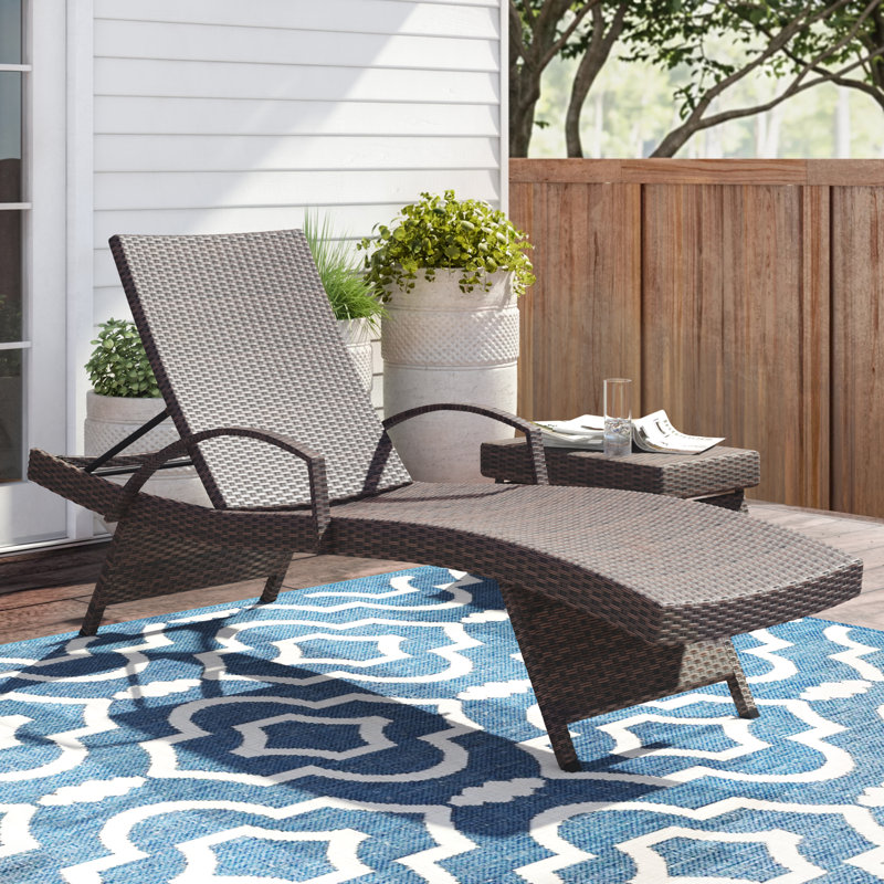 Blaise Outdoor Wicker Chaise Lounge with Table, Brown