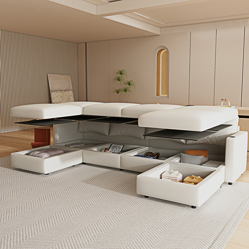 Modern Large Sectional Sofa, Antique White