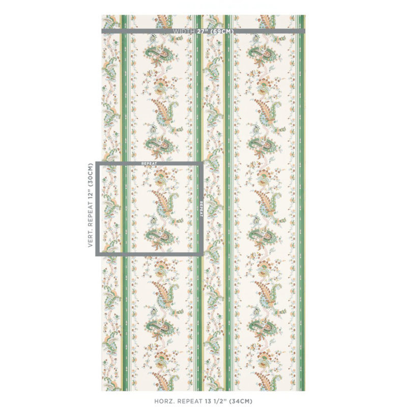 Elena Paisley Stripe Wallpaper, Green