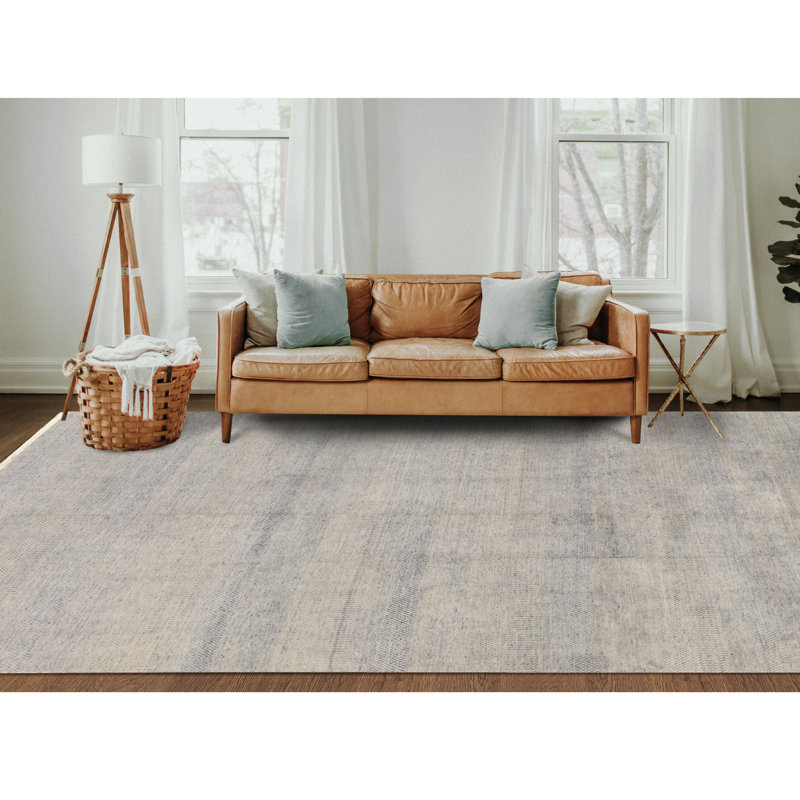 Tapis argenté et bleu sarcelle noué à la main de haute qualité
