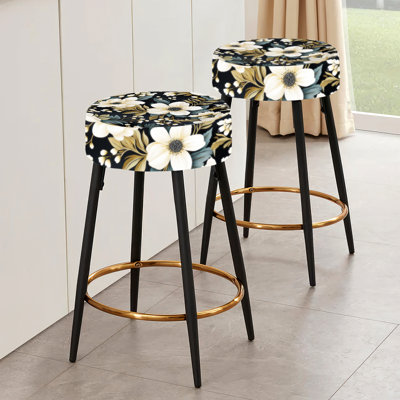 Ensemble de 2 tabourets de bar à motif floral blanc et vert Nostalgia
