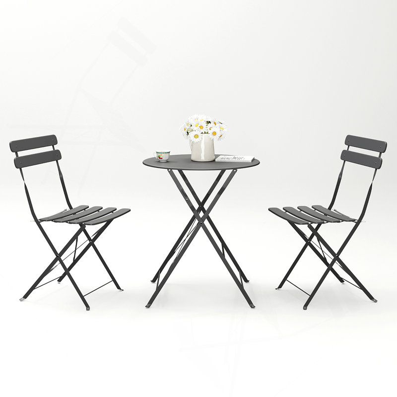 3 Pieces Patio Bistro Balcony Metail Chair Table Set, Gray