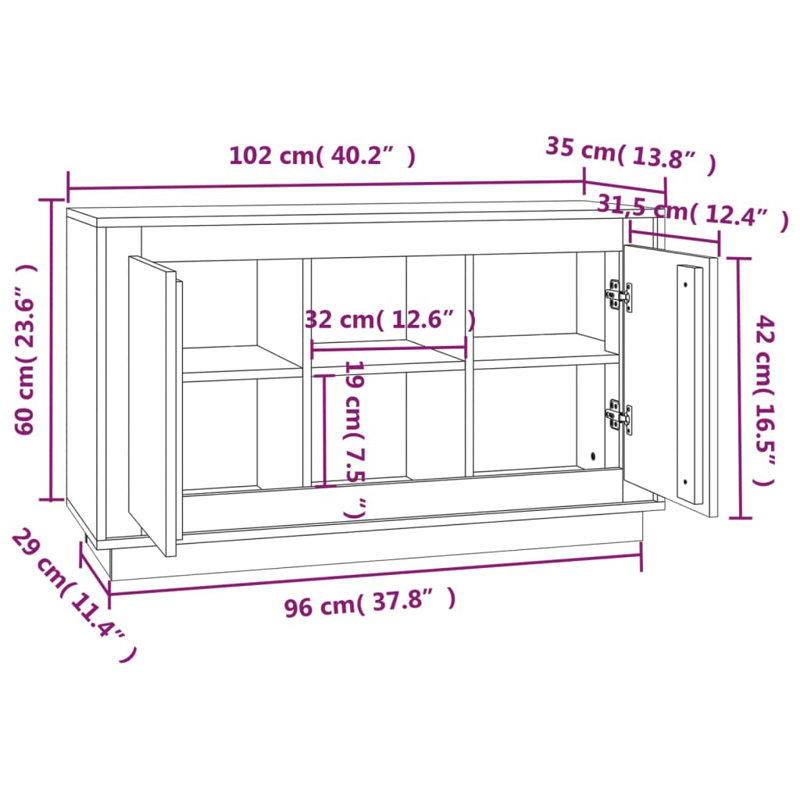 Lissi Sideboard 102x35x60 cm Engineered Wood, White