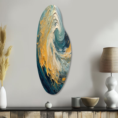 «Golden Ocean Spiral Waves», art mural asymétrique en forme de spirale abstraite