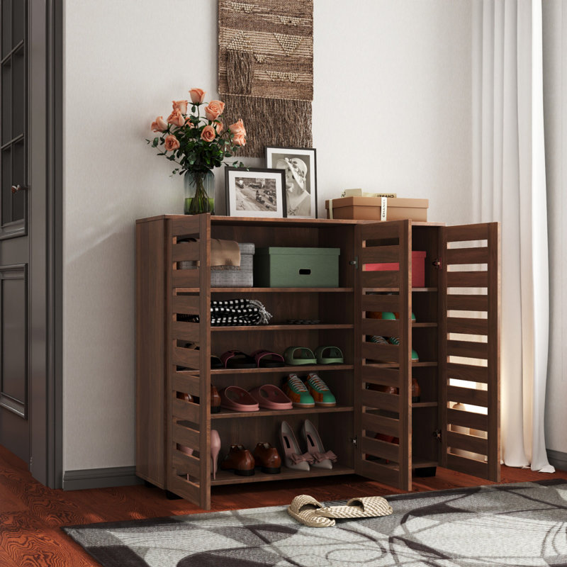 Shoe Cabinet, 5-Tier Shoe Storage Cabinet with Adjustable Shelves, Wooden Shoe Rack Organizer with Louvered Doors for Entryway, Hallway, Bedroom, Closet, Living Room
