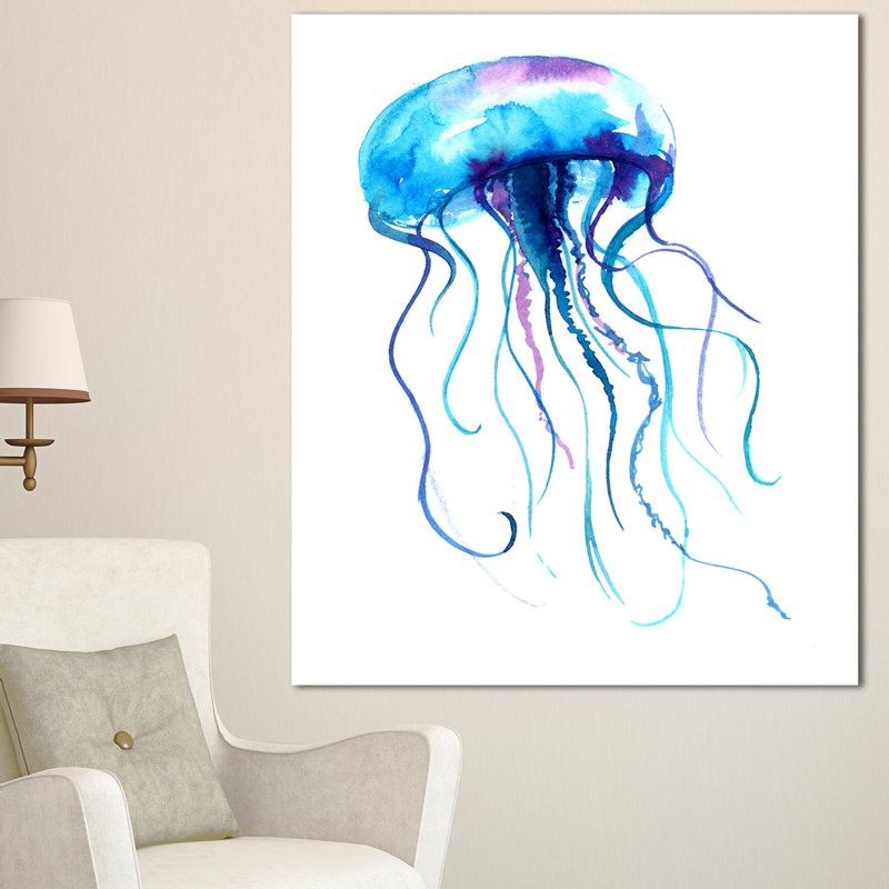 « large light blue jellyfish », reproduction d’art sur toile tendue, H 60 po x l 28 po x P 1,5 po