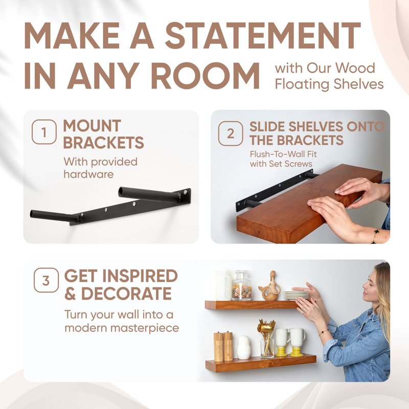 Kaveah 2 Piece Solid Wood Floating Shelf, Honey Oak
