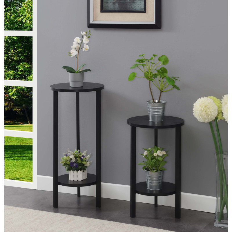 Support à plantes rond Migues, H 23,75 po x L 15 po x l 15 po, Bois de grange / noir