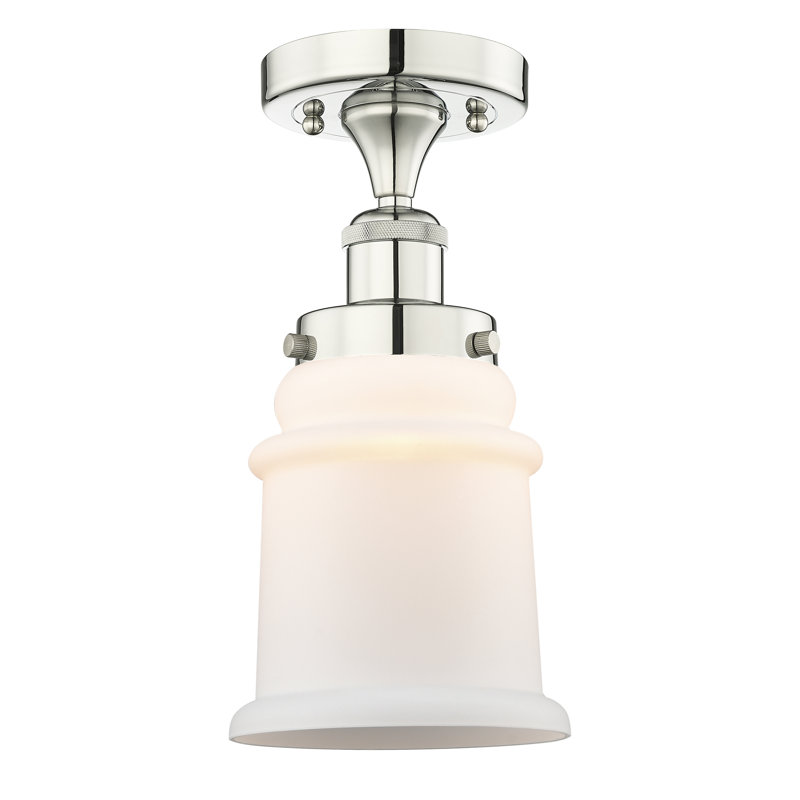 Alvi Glass Semi Flush Mount, Matte White, Polished Nickel