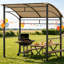 Khaki Curved Polyester Canopy BBQ Grill Shelter 2.2 Metre by 1.5 Metre Powder Coated Metal Frame Outdoor Patio Gazebo Equipped with Ten Utensil Hanging Hooks for Backyard Barbecue Cooking