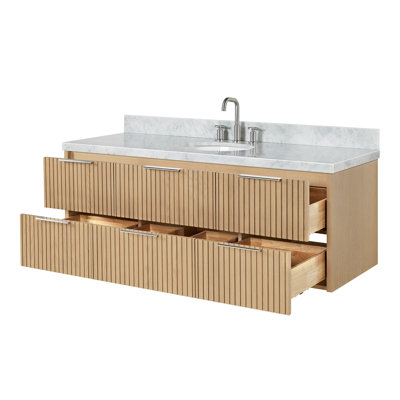 Meuble-lavabo mural ovale simple 61 po avec comptoir en marbre blanc Carrara de 1,5 po Mulloy