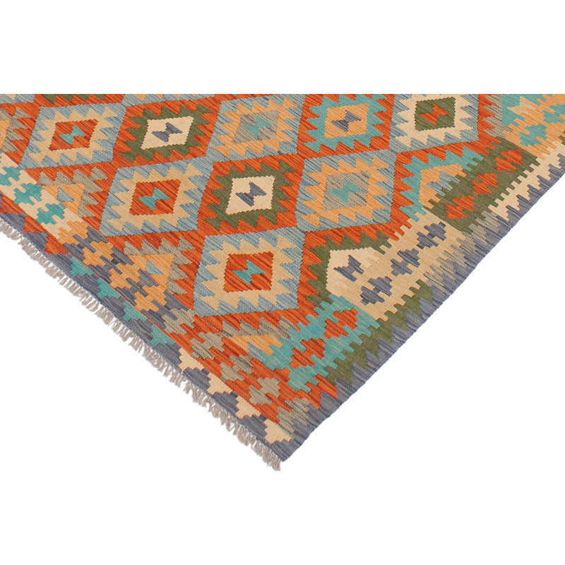 Tapis rouge / bleu en laine tissé à la main de style tribal / géométrique / sud-ouest de couleur cépage Cedor 5 pi x 6 pi 6 po
