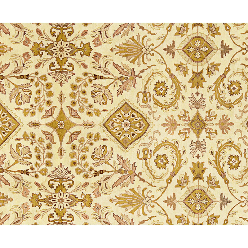 Hand Knotted Wool Area Rug in Ivory And Gold