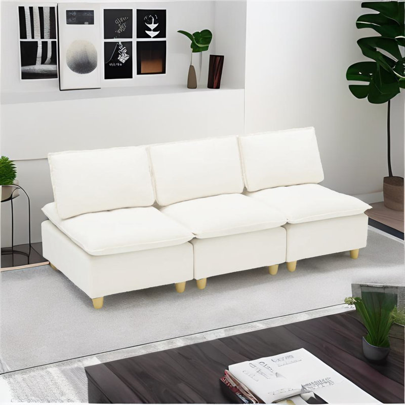 Canapé 88 po à trois places en flanelle 88 po, Beige