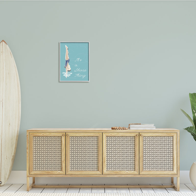 «It's A Shore Thing Natation Pun Woman Diving», estampe numérique encadrée de Jen Bucheli, H 20 po x l 16 po