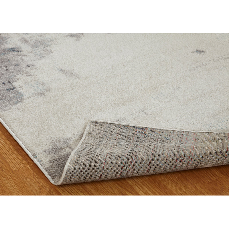 Tapis en polypropylène tissé à la machine à motif abstrait blanc / granit Stotfold, Rectangle 2 pi x 3 pi
