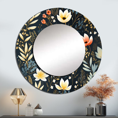 Nature'S Exquisite Floral Collage - Floral Mirror, Green Unique Wall Mirror, Printed Metal Art
