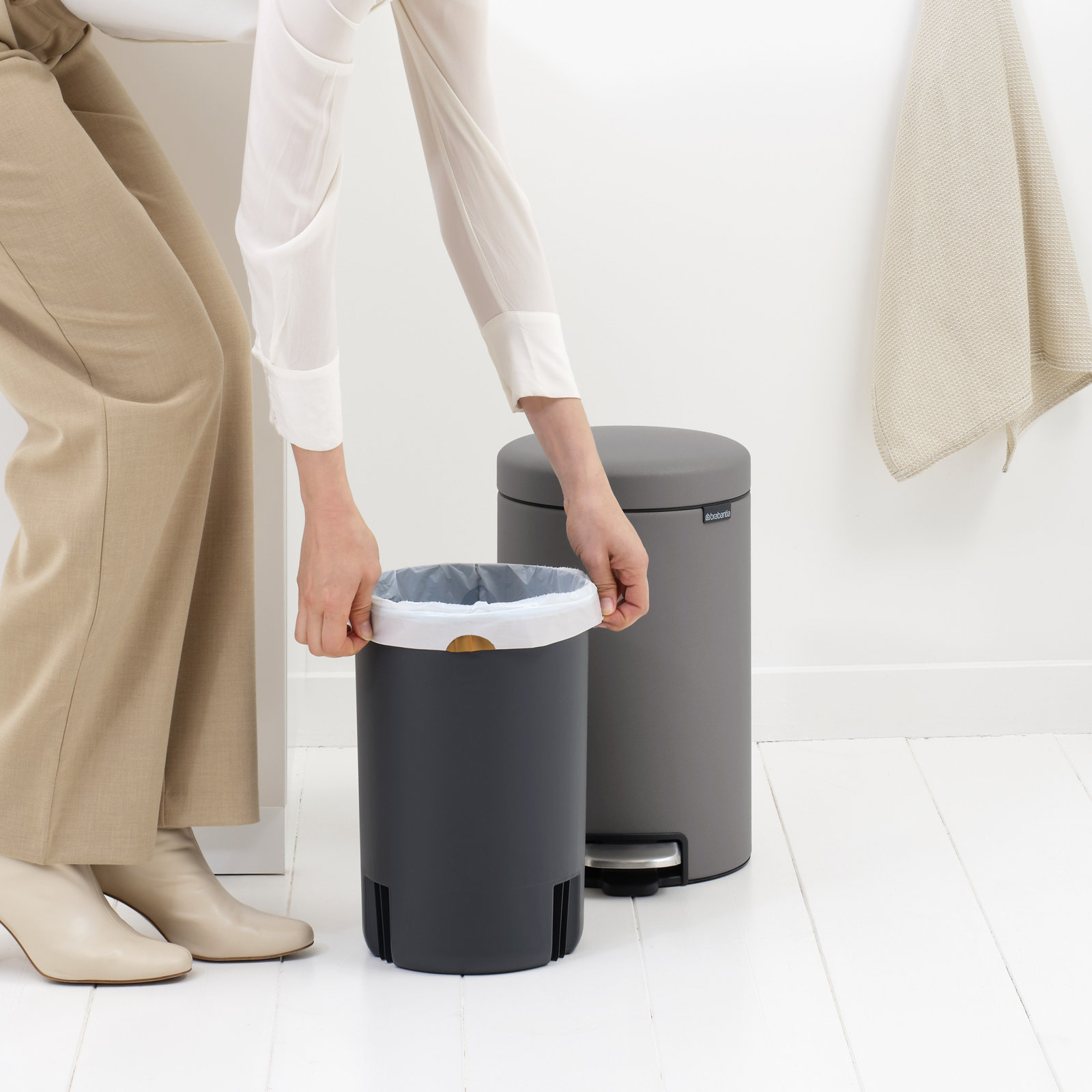 Brabantia Newicon 3.2gal Step-On Can, Mineral Concrete Gray