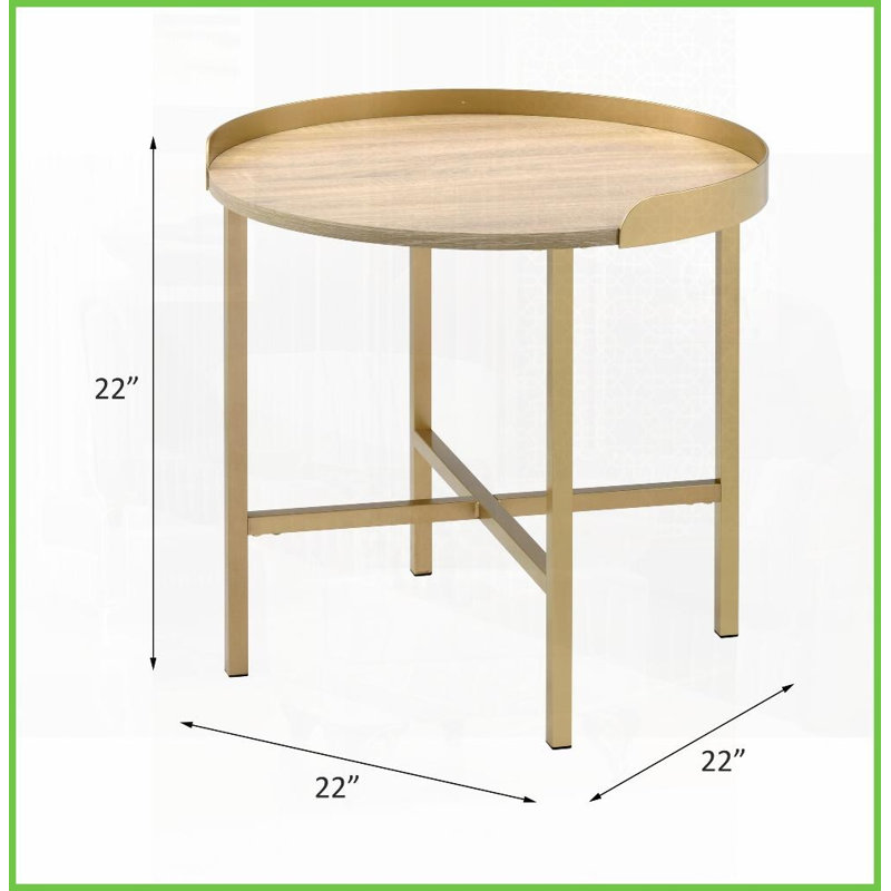Table basse à plateau rond avec finition dorée - chêne et amp; Table de bout en métal pour le salon, durable et amp; Polyvalent